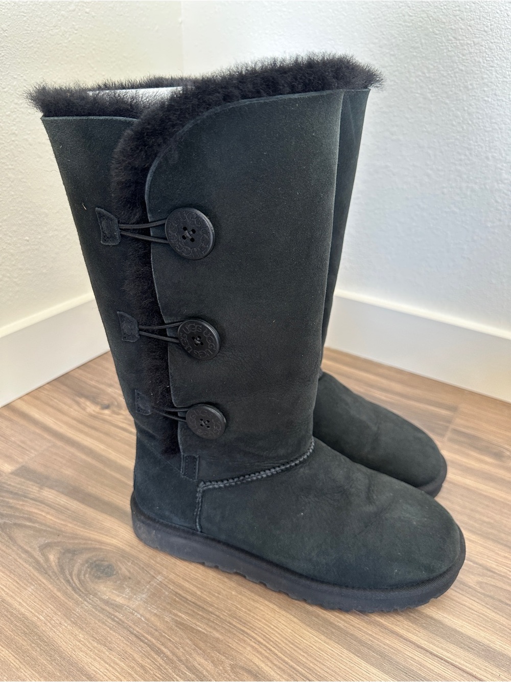 UGG Black Bailey Button-Detail Suede Mid-Calf Boots